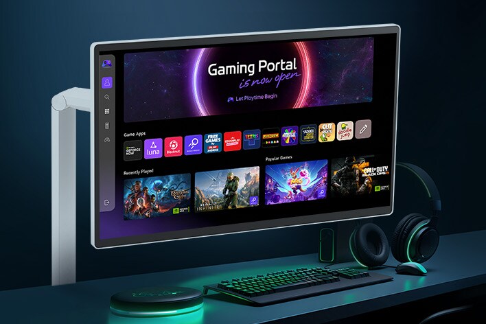 Layar LG Smart Monitor Swing menampilkan antarmuka aplikasi game.