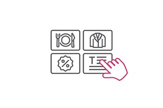 LG SuperSign CMS mendukung template desain yang dikustomisasi sesuai berbagai ruang, dan gambar ini mengilustrasikan template tersebut dengan ikon-ikon sederhana.