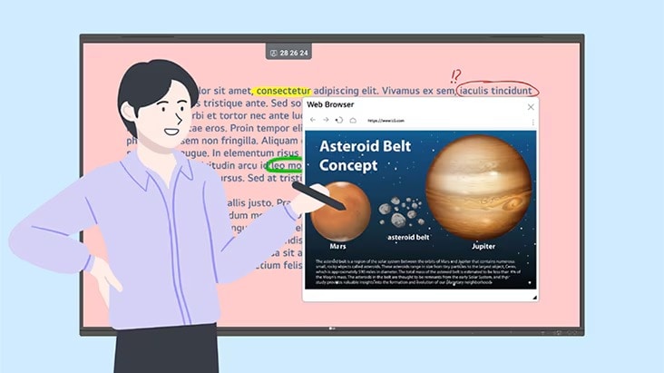 An illustration of a user utilizing the Web Browser feature to search for additional information while viewing existing content.