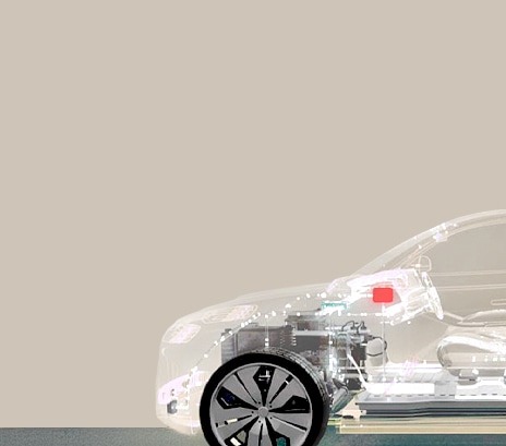 Transparent car visualization showing advanced driver assistance sensors, emphasizing safety and convenience.