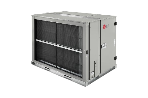 Large rectangular HVAC unit with a metal exterior and black front ventilation panels, shown against a light background.