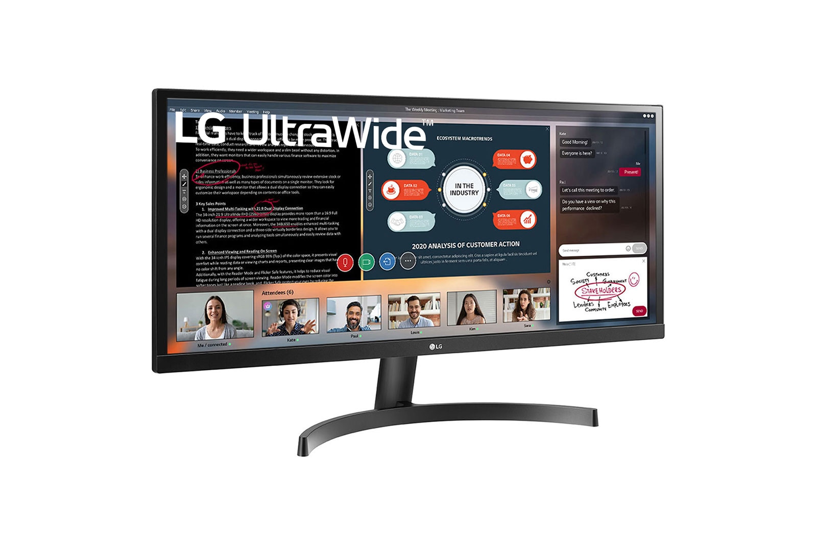 LG  73.66cm (29) 21:9 UltraWide™ Full HD IPS LED Monitor. Now see wider and do more, seamlessly while you work from home. Expand the way you work with the LG UltraWide Monitor., 29WL50S-B