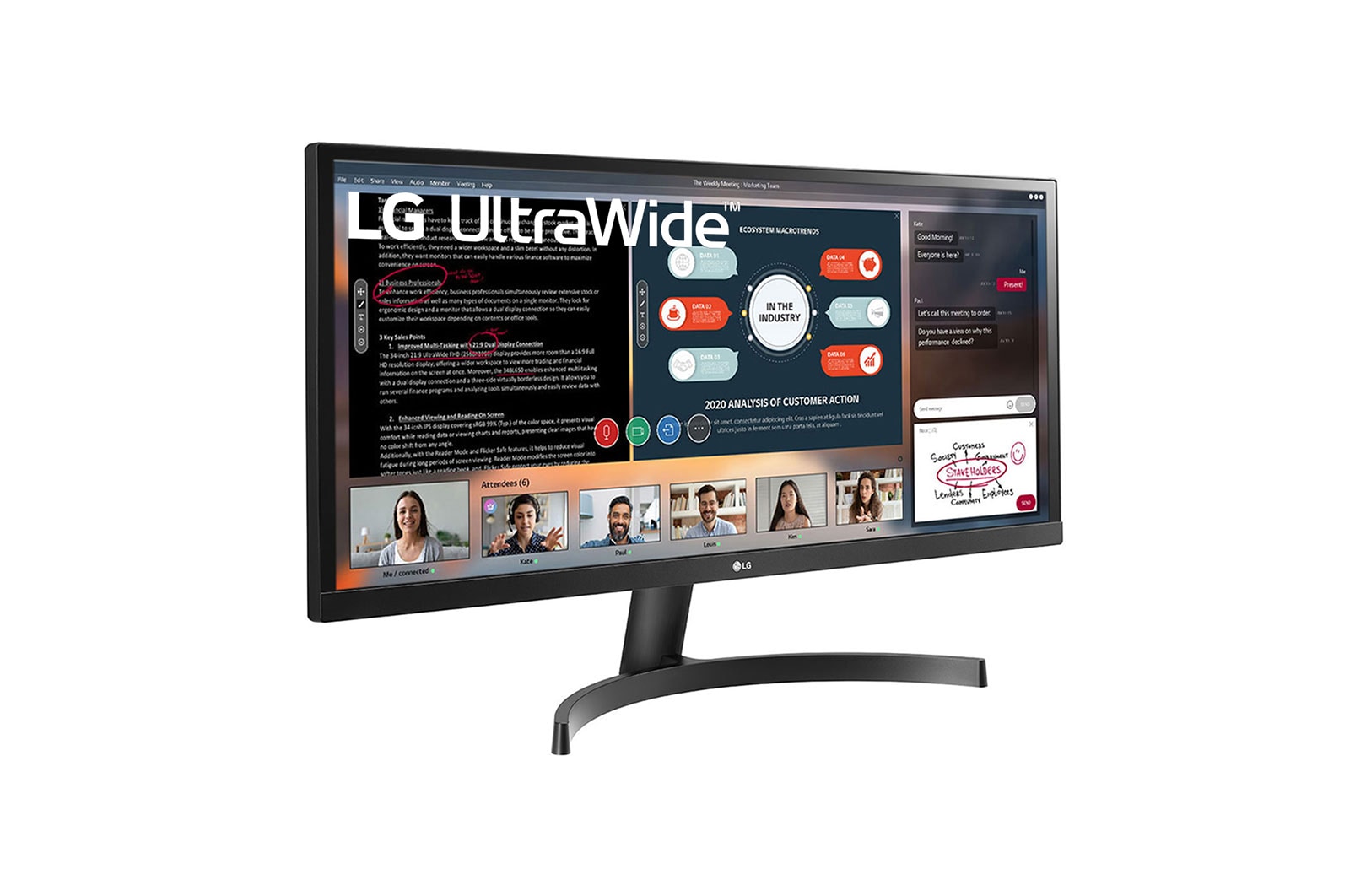 LG  73.66cm (29) 21:9 UltraWide™ Full HD IPS LED Monitor. Now see wider and do more, seamlessly while you work from home. Expand the way you work with the LG UltraWide Monitor., 29WL50S-B