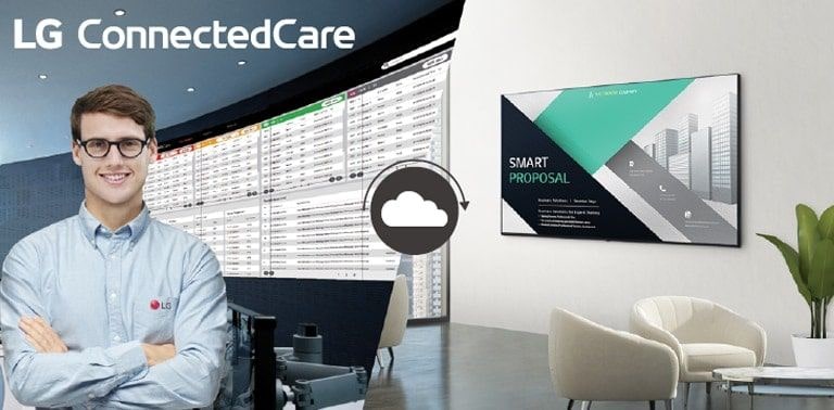 The LG employee is remotely monitoring the UL3J series installed in a different place.