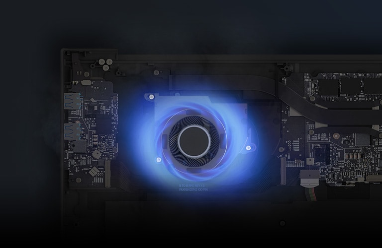 The animation shows the cooling fan is running.