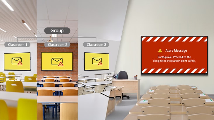 LG ConnectedCare allows for remote broadcasting, enabling the ability to send a message to multiple selected devices at once.