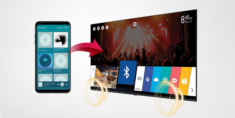 Écoutez de la musique grâce aux haut-parleurs du téléviseur en le connectant à un téléphone portable par Bluetooth.