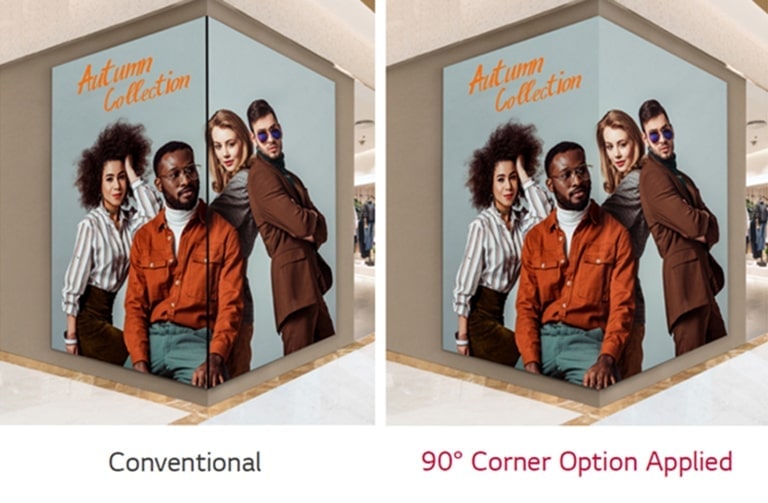 Avec l’option d’angle à 90°, le contenu est affiché sans aucune interruption, même lorsqu’il est installé dans un angle.