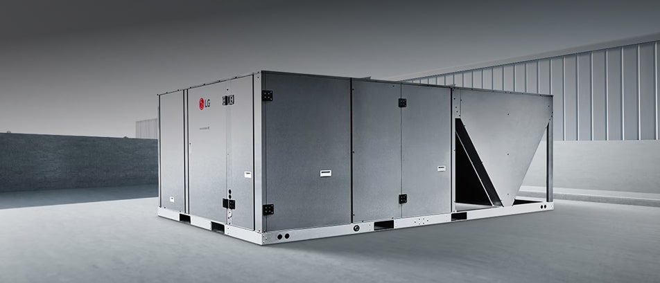 Unidad de HVAC compacta para techos de LG diseñada para el control climático comercial a gran escala.