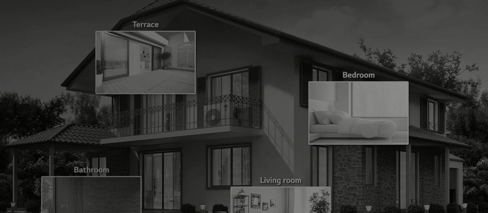 Image of the exterior and interior of a house.