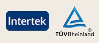 Logo of Intertek and TUV Rheinland.