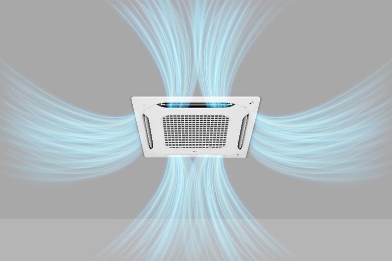 LG Dual Vane Cassette unit is blowing a light blue airflow from each vane.