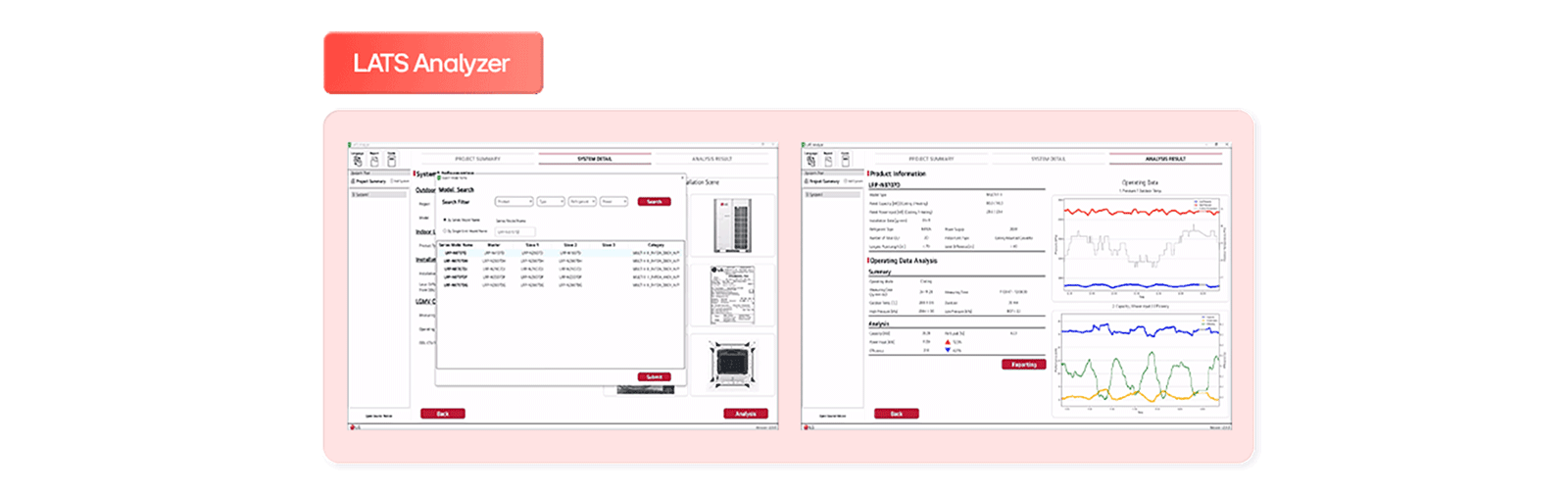 LATS Analyzer HVAC performance tool, energy efficiency analysis, system operating data visualization, detailed reporting