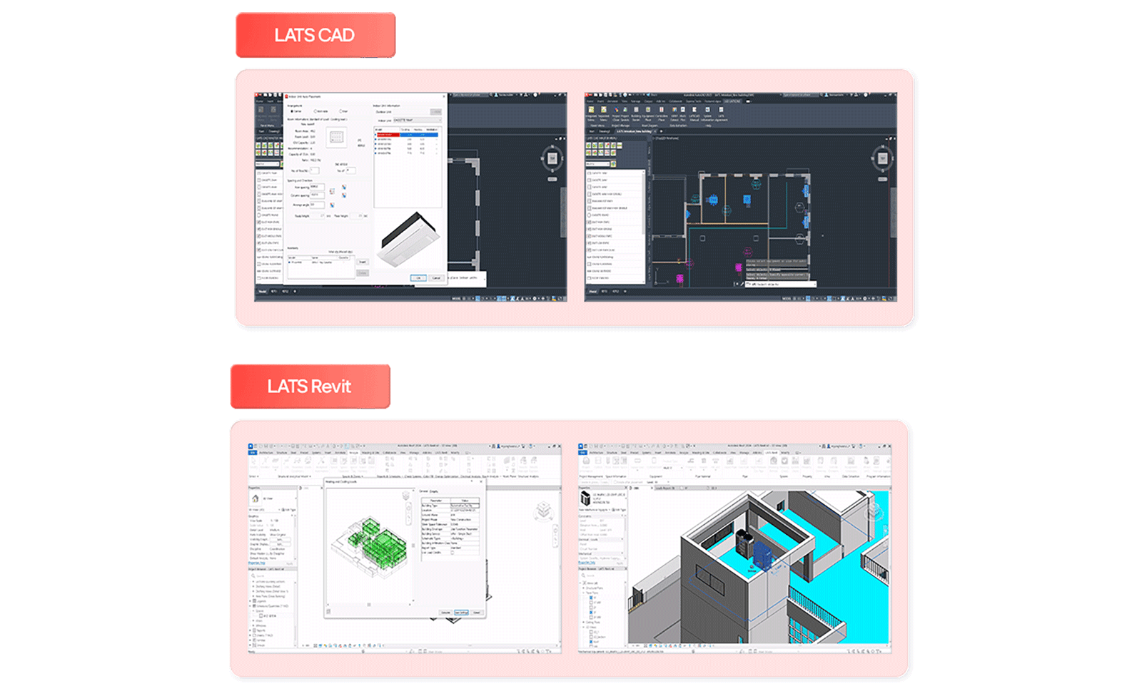 LATS CAD and Revit HVAC design software, 3D model of building layout, architectural elements