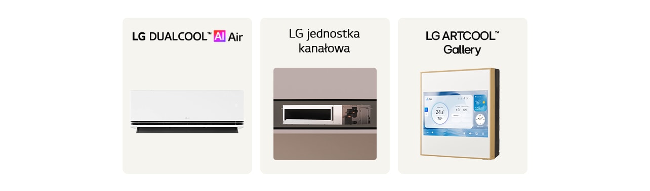 Linia produktowa klimatyzacji LG: DUALCOOL AI Air, jednostka kanałowa oraz ARTCOOL Gallery