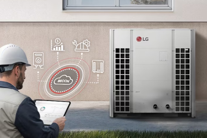 Controlo remoto inteligente da LG Therma V para gestão do sistema de aquecimento com monitorização baseada na cloud.