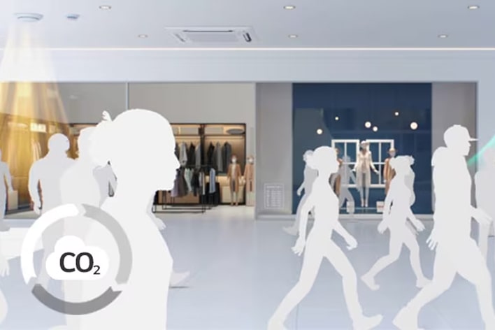 O modo automático de CO₂ do sistema ERV da LG otimiza a ventilação, ajustando o fluxo de ar com base nos níveis de CO₂ em tempo real.