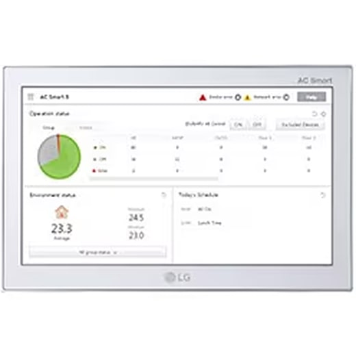O LG Central Controller proporciona uma monitorização integrada do sistema de HVAC e uma interface centralizada de gestão do edifício.