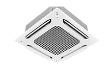Unidade interior LG Dual Vane Cassette, que proporciona uma ampla distribuição do fluxo de ar. Otimizada para espaços abertos, com um desempenho melhorado em termos de refrigeração e aquecimento.