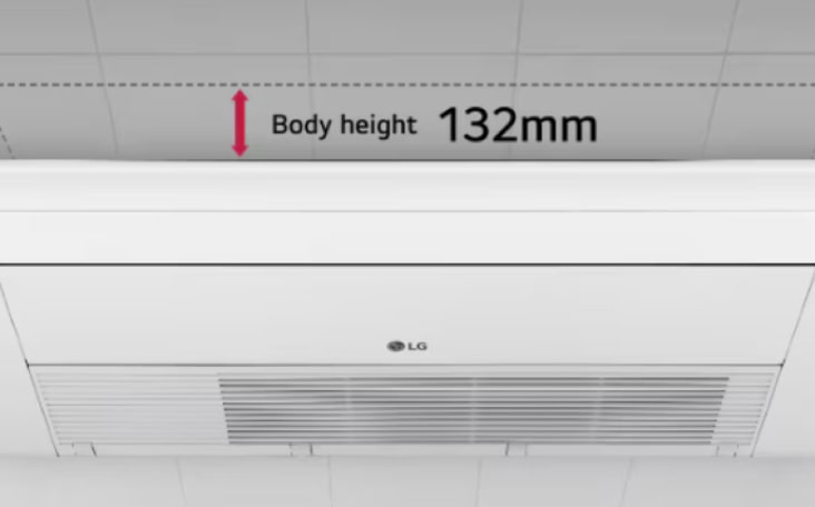 Unidade interior LG Multi Split de design slim, que permite uma instalação flexível em espaços compactos no teto.