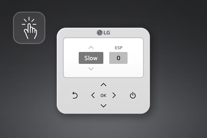 Controlador intuitivo dos sistemas HVAC da LG para um ajuste rápido das RPM. Permite um fluxo de ar preciso e uma gestão eficiente do sistema.