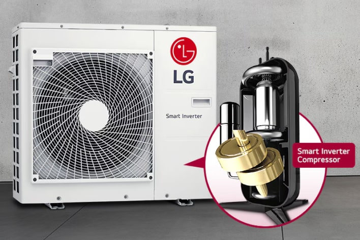 LG Smart Inverter Compressor no sistema Monosplit. Poupança de energia otimizada com tecnologia de inversores avançada
