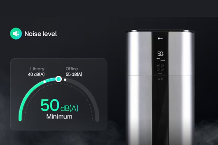 LG Heat Pump Water Heater, com um funcionamento silencioso a 50 dB(A), proporcionando um ambiente interior mais silencioso e confortável.