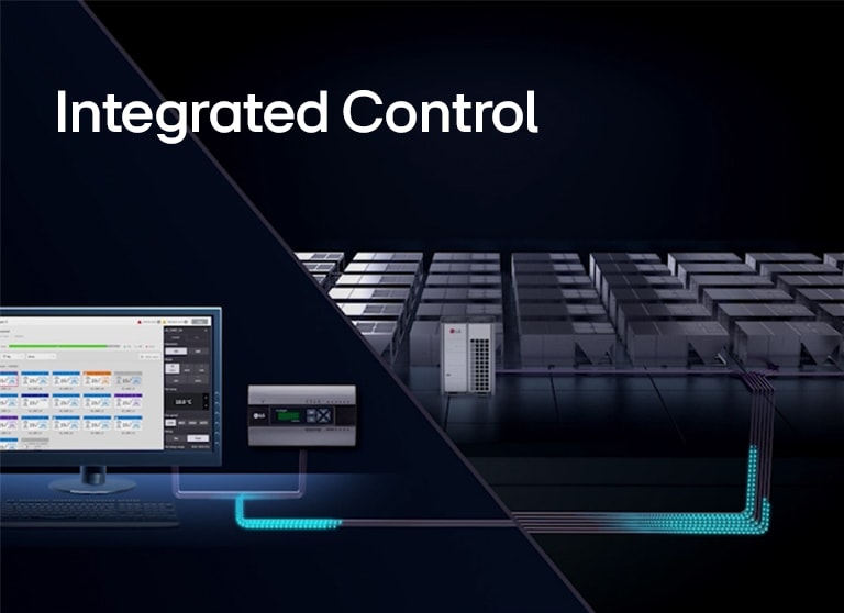 Plataforma de controlo integrado HVAC da LG com ecrã centralizado. Oferece uma ligação perfeita das unidades HVAC com monitorização abrangente e otimização do sistema.