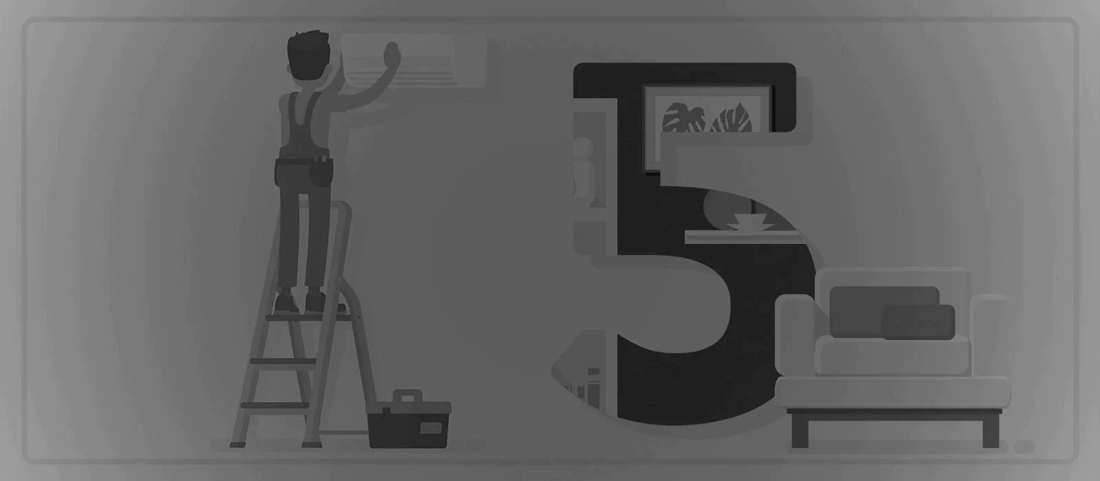 الرقم خمسة على الحائط ورجل يصلح جهاز التنقية 