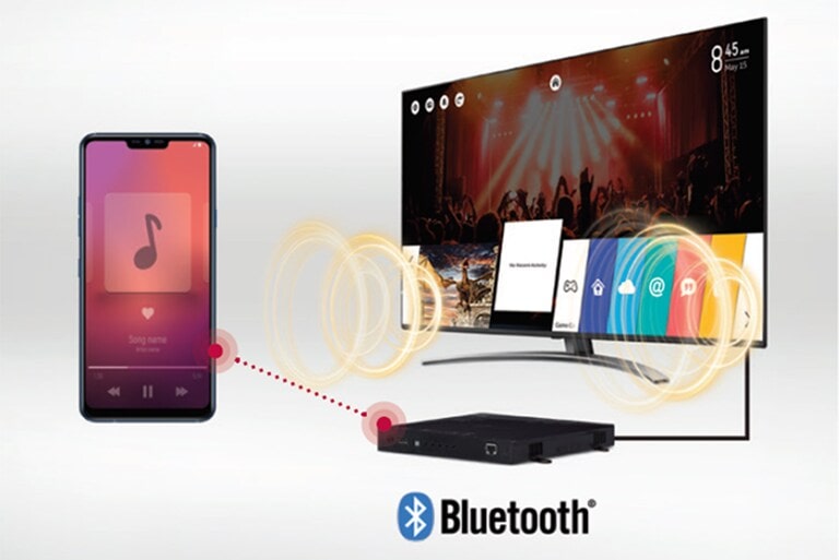 Mobile device and TV with STB6500 are connected via Bluetooth, so music on the device is played on TV.
