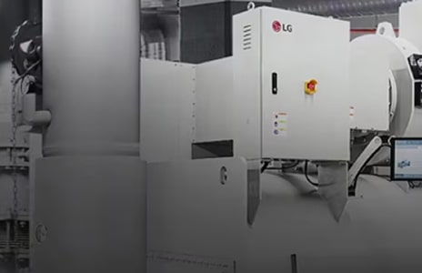 Industrial LG HVAC equipment and machinery installed inside a factory or plant facility.