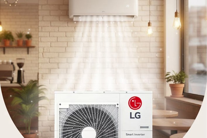 صورة لمكيف الهواء ووحدة الخارج.