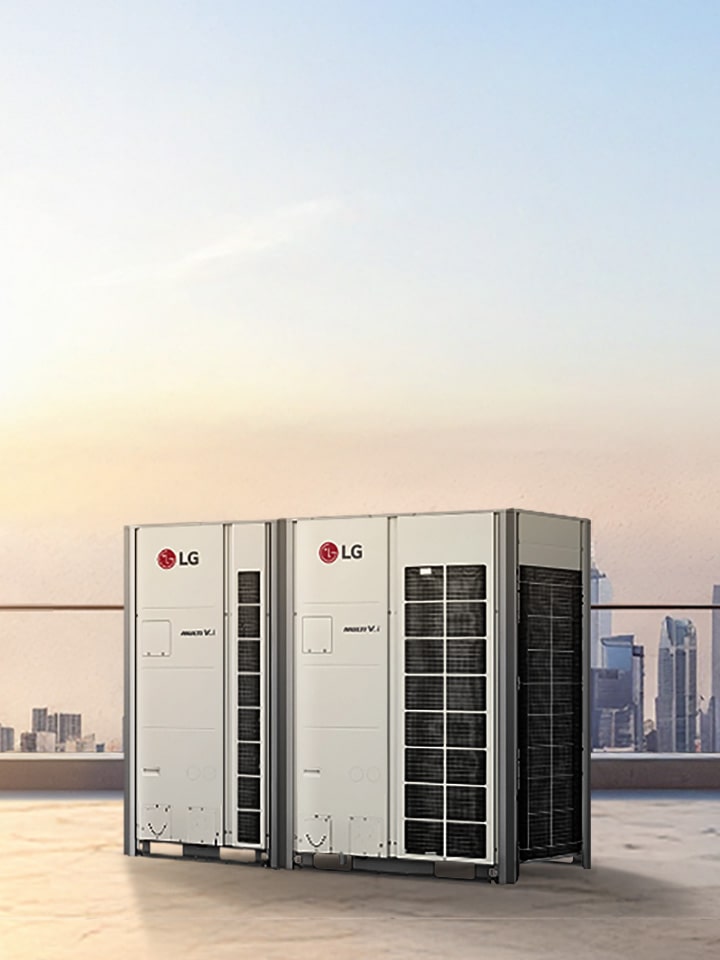 صورة لوحدات LG MULTI V i Tropical الخارجية المثبتة على سطح المبنى.