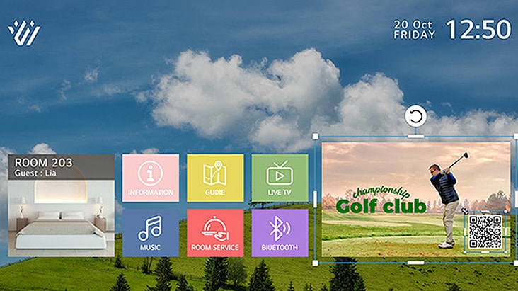 يُتيح الحل عرض الإعلانات بشكل استراتيجي على شاشات التلفزيون من خلال طرق مثل بث الإعلانات الشريطية وعرض رموز الاستجابة السريعة (QR).