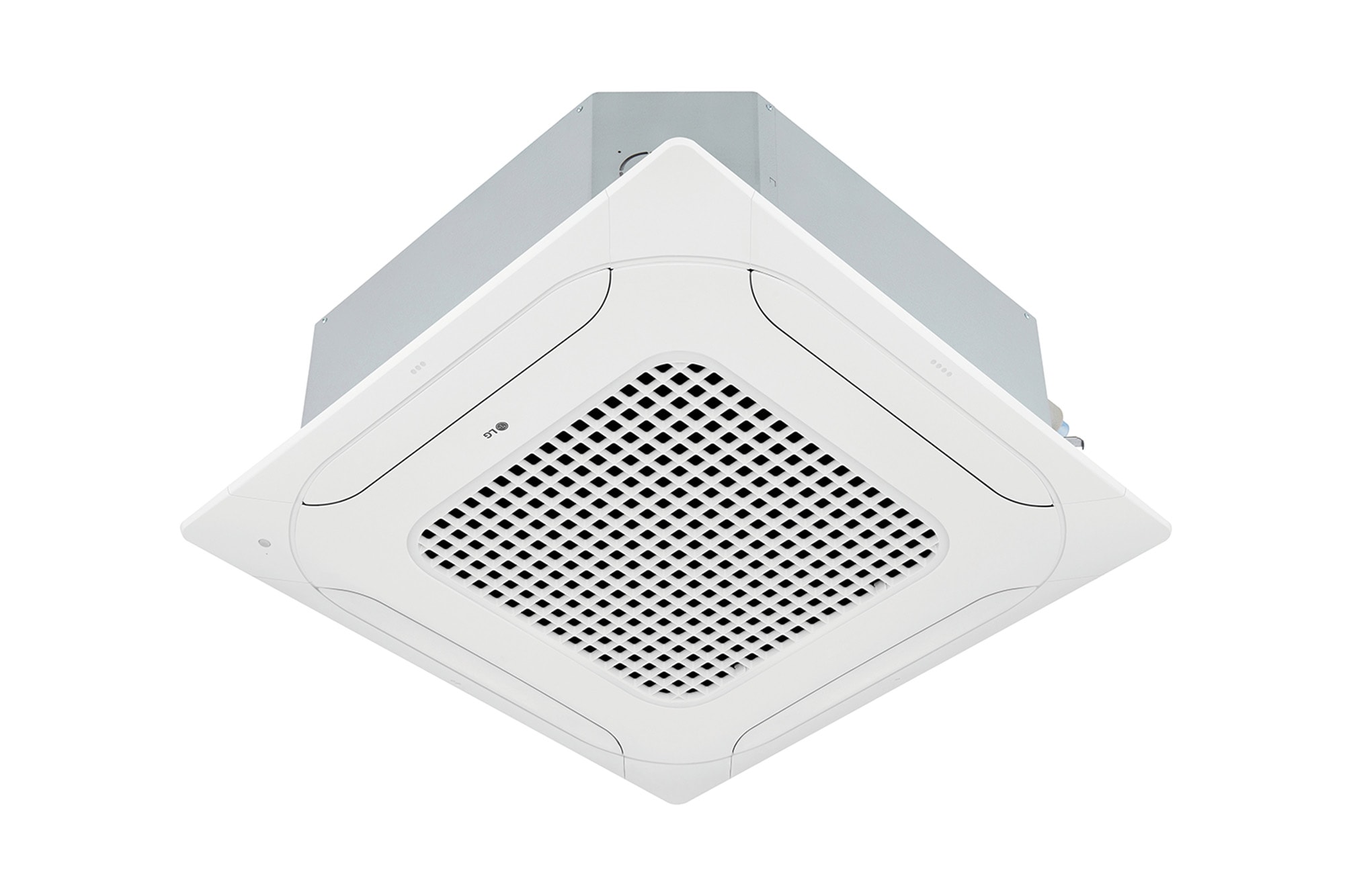 يتكون مكيف LG Ceiling Cassette من جزء علوي وسفلي باللون الأبيض. في الأسفل، توجد مراوح في كل اتجاه من الاتجاهات الأربعة، بحيث يمكن للهواء أن يتدفق.