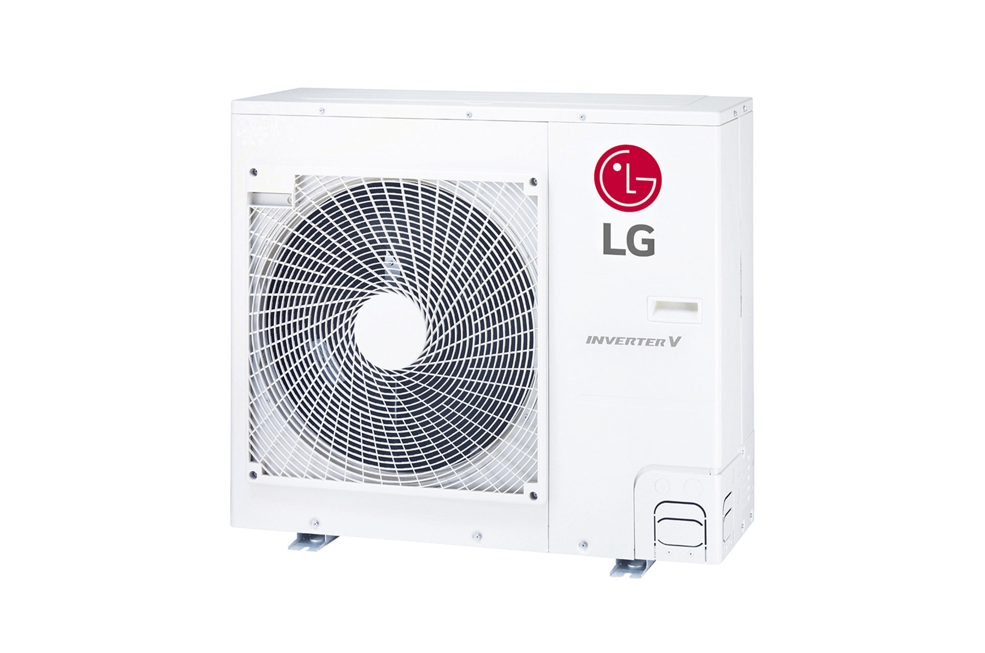 تتميز وحدة LG Single Split الخارجية بشكل مستطيل طويل وتحتوي على مروحة كبيرة مدمجة بالداخل