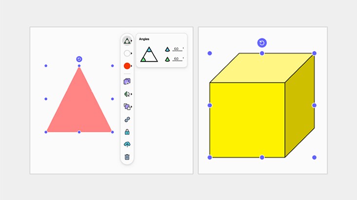 An example showing 2D and 3D shapes being drawn using the shape tools.