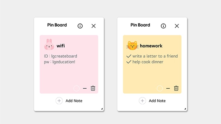 A view showing notes made with the pin board tool.