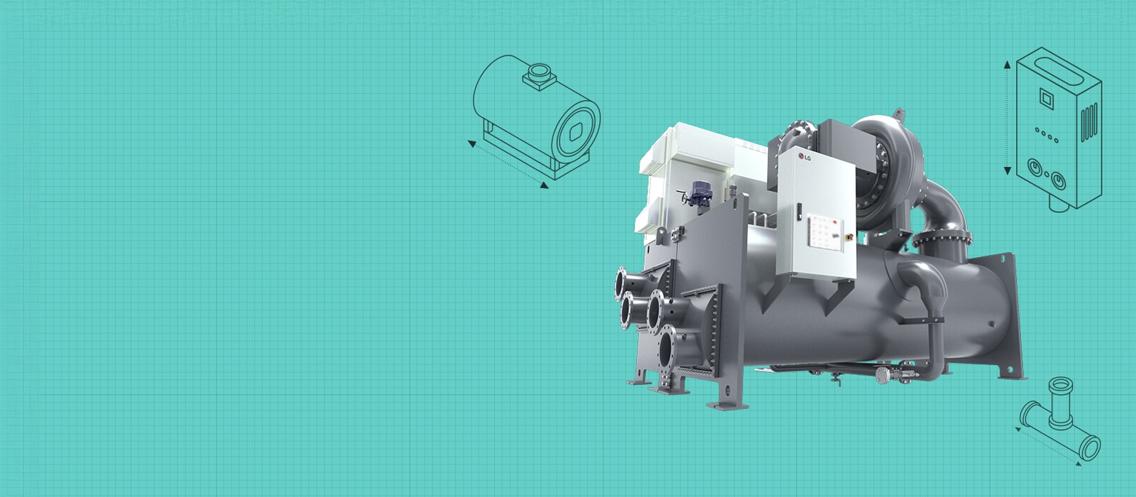 LG chiller inspection: performance, vibration, noise, compressor motor tests. Industrial HVAC.