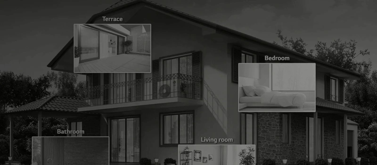 Image of the exterior and interior of a house.