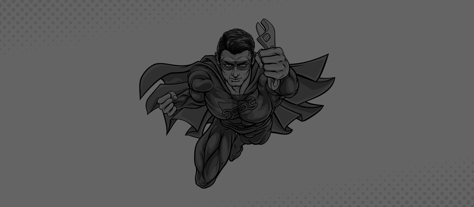 Image of superman holding a wrench.