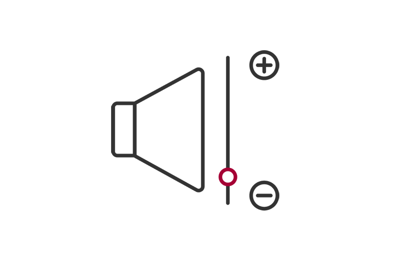 A simple line icon represents the LG Round Cassette’s Quiet Operation, depicted by a speaker with volume control symbols, emphasizing its ability to operate silently and efficiently.