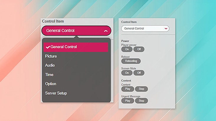 Actual solution screen for device control.