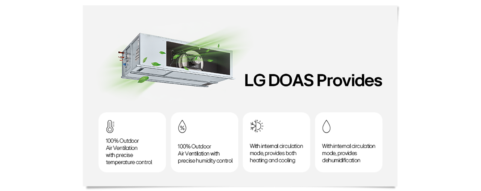 LG DOAS: ระบายอากาศภายนอกได้ 100% ควบคุมอุณหภูมิและความชื้นที่แม่นยำ การทำความร้อน ความเย็น และการลดความชื้น