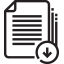 Documents with a black outline are neatly overwrapped, featuring a circular shape with a downward-pointing arrow at the bottom right corner. 