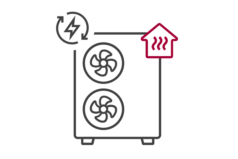 A lightening shape on the upper left and steamed floor on the lower right is placed over the fan of the air to water heat pump. 