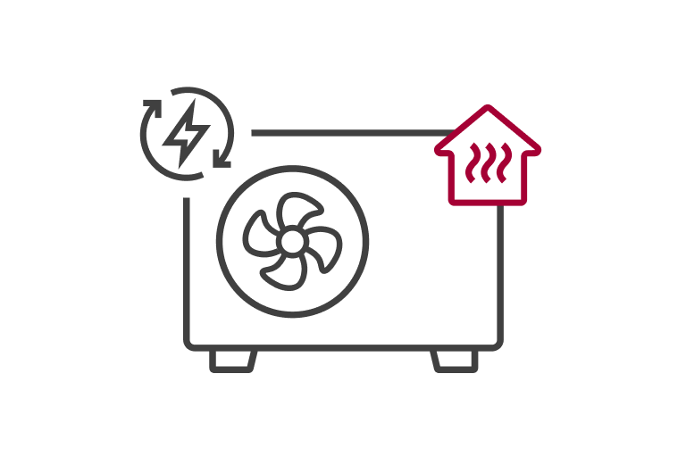 A lightening shape on the upper left and steamed floor on the lower right is placed over the fan of the air to water heat pump. 
