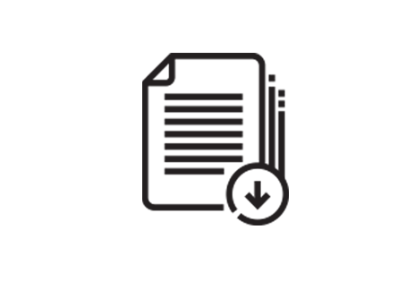 Documents with a black outline are neatly overwrapped, featuring a circular shape with a downward-pointing arrow at the bottom right corner. 