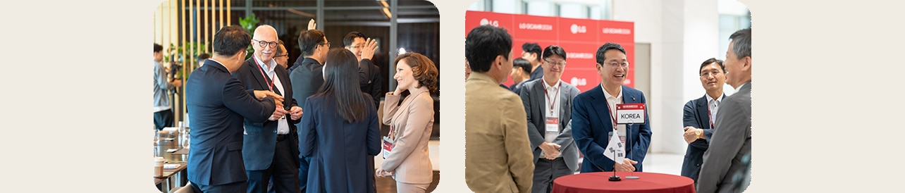 Networking and discussions at LG GCAHR 2024 event, featuring global participants collaborating on HVAC and heat pump innovations.