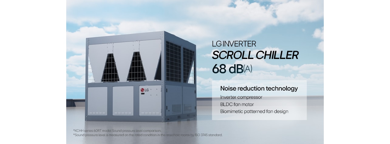 LG inverter scroll chiller is in the building rooftop.